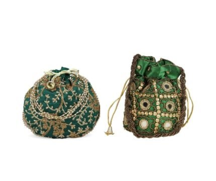 Combo of Gold & Green Color Designer Embroidered Potli Bag